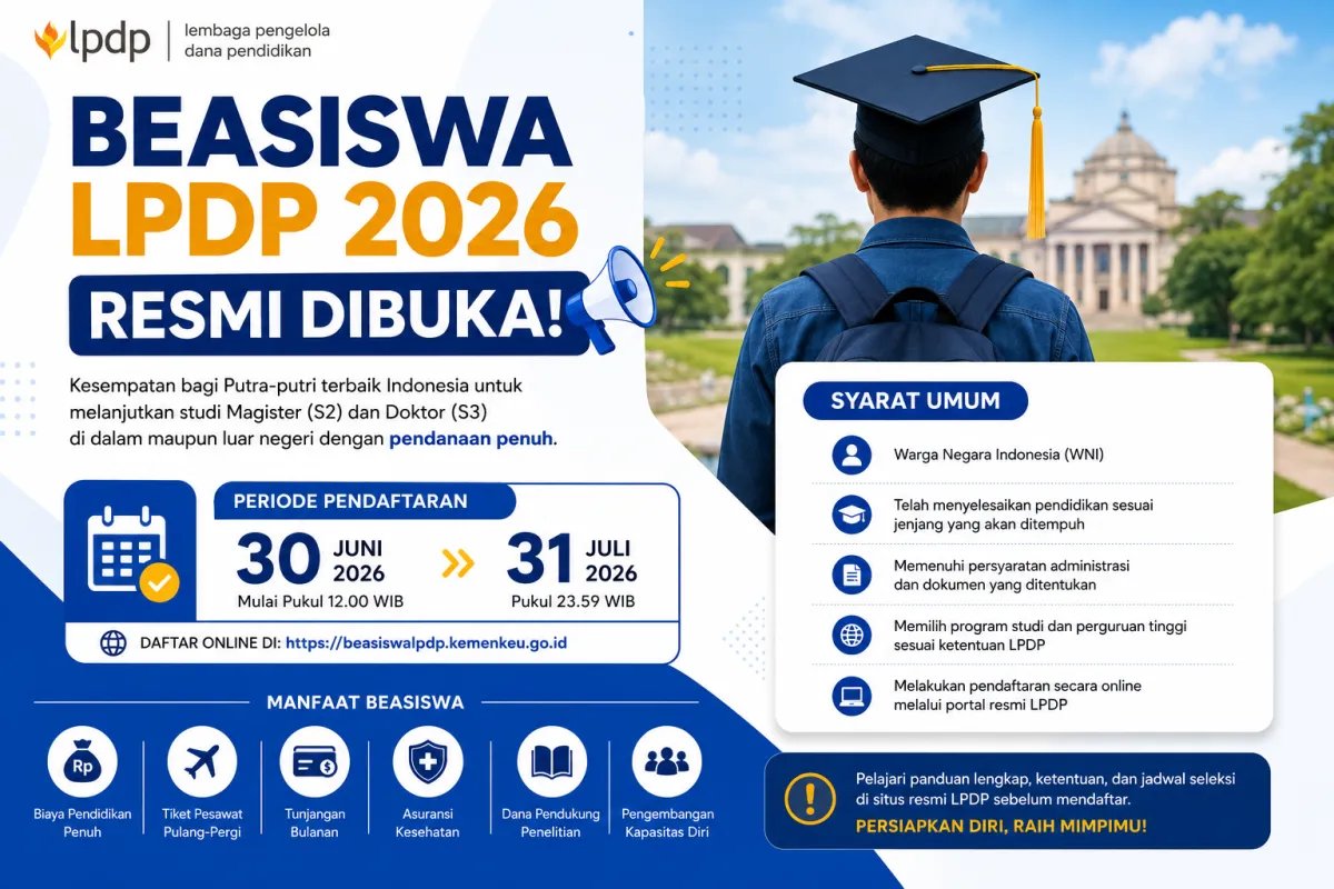 Beasiswa LPDP 2026 Tahap II Resmi Dibuka, Simak Syarat dan Jadwal Pendaftarannya