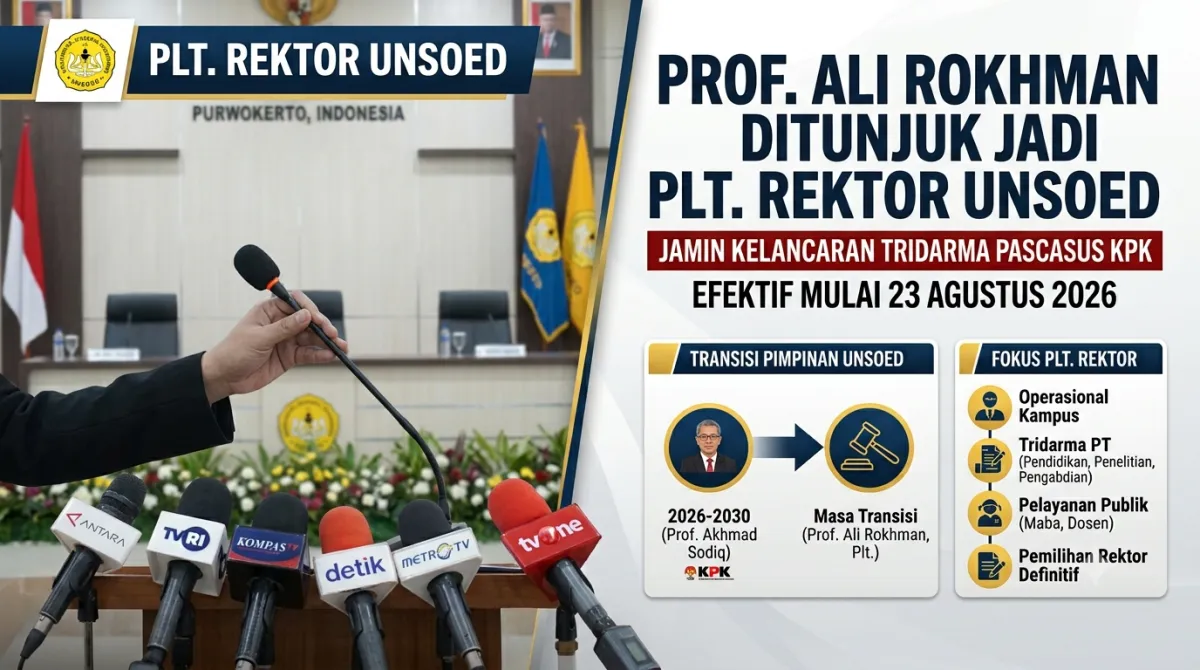 REKTOR TERSANGKA KORUPSI MABA, KEMDIKSAINTEK RESMI ANGKAT PROF ALI ROKHMAN PIMPIN MASA TRANSISI UNSOED