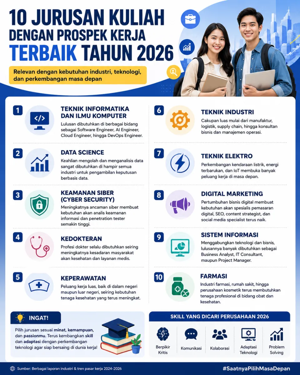 10 Jurusan Kuliah dengan Prospek Kerja Terbaik Tahun 2026
