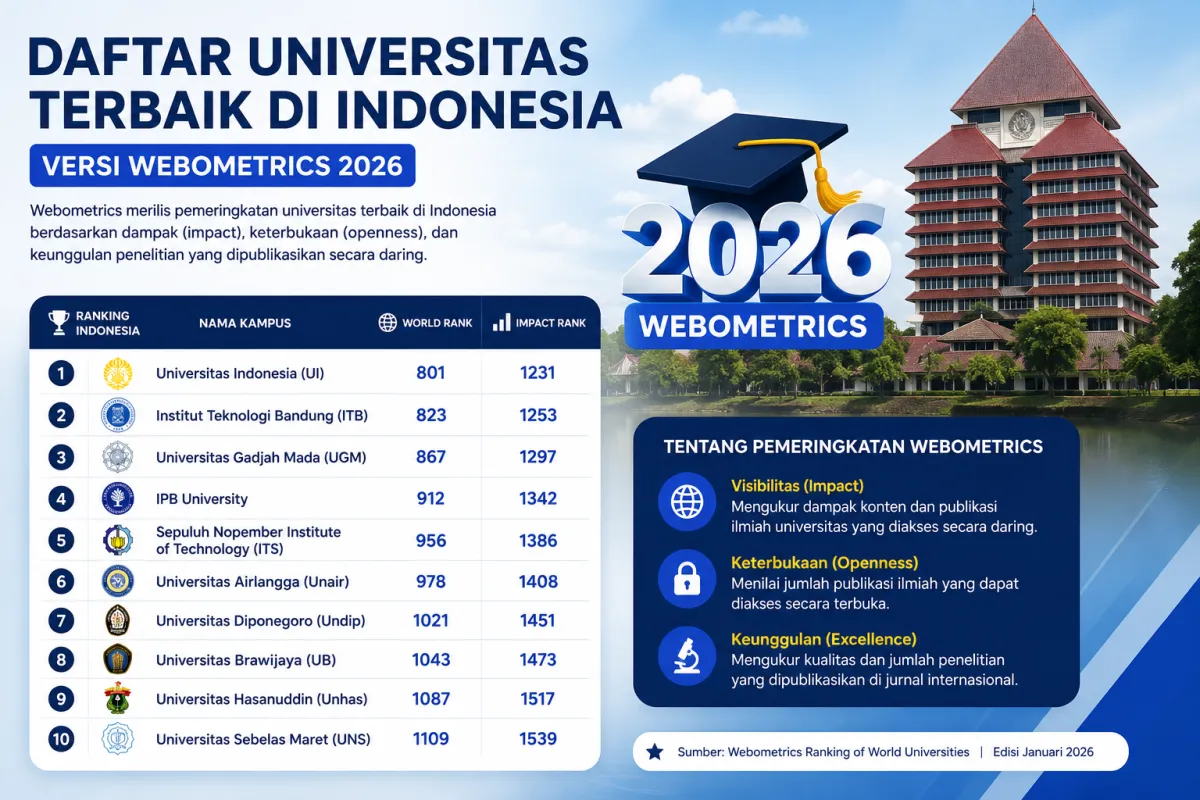Daftar Universitas Terbaik di Indonesia Versi Webometrics 2026, UI Peringkat Pertama